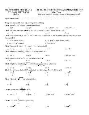 Đề thi thử THPT quốc gia Toán - Đề số 1 - Năm học 2016-2017 - Đặng Việt Đông